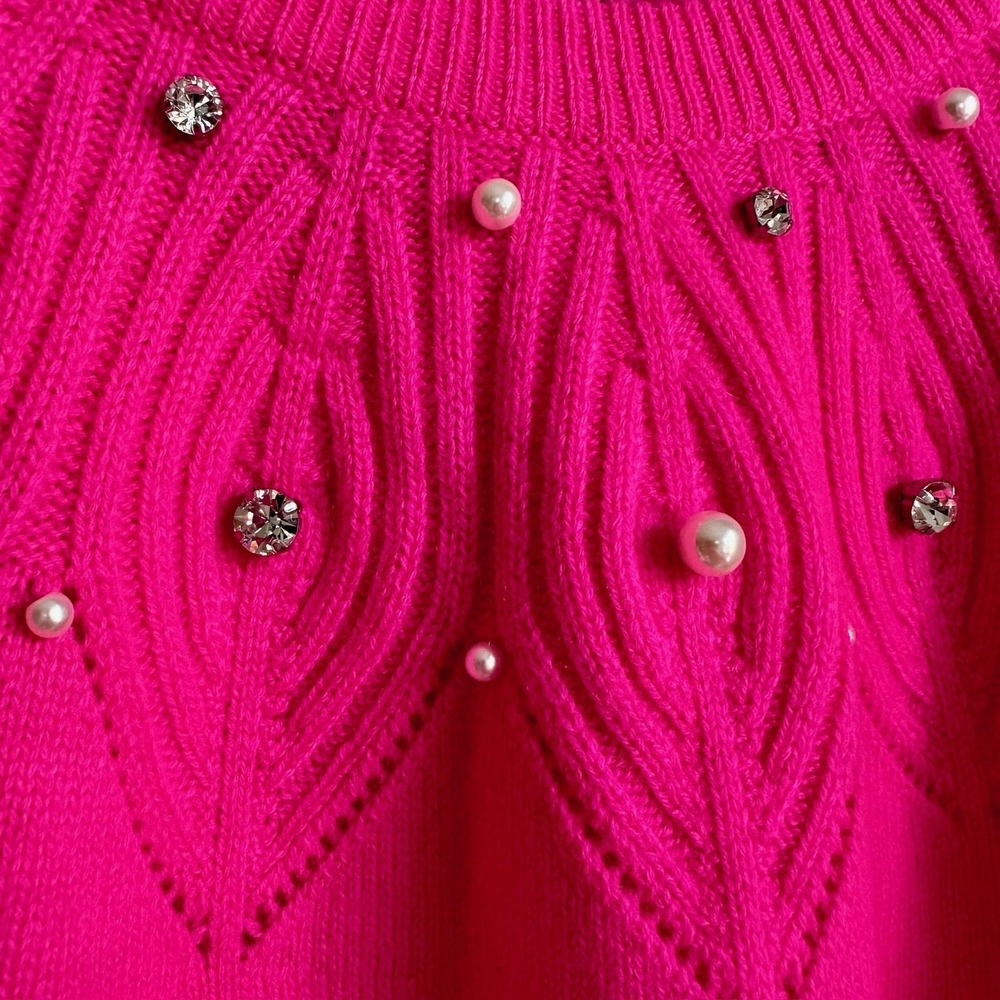 Charter Club Cashmere Sweater Womens Medium Hot‎ Pink Pearl Embellished NWT - Picture 3 of 11